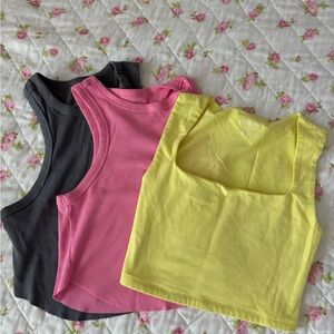 Sleeveless Ribbed Crop Tops - Pink, Yellow, and Gray